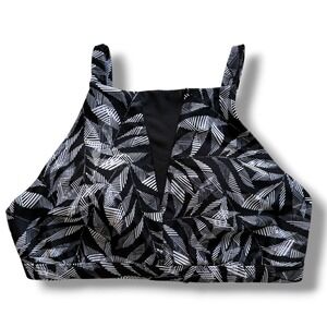 Prana Womens Med Black White Geometric Leaf High Neck Mesh Regan Bikini Swim Top